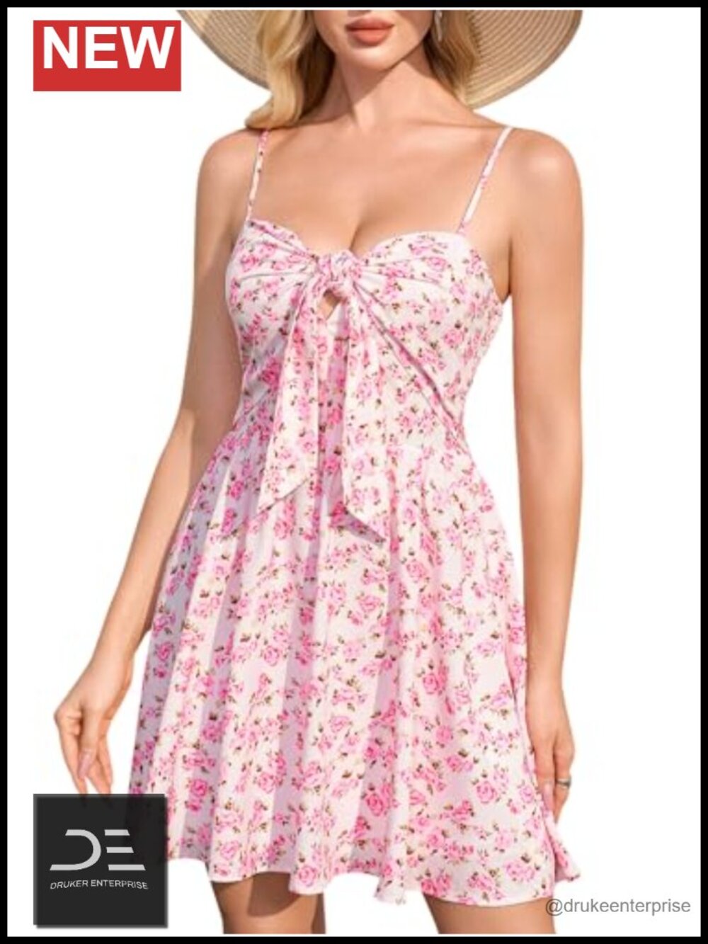 Floral Mini Sundress Front Bow Tie Smocked Back Sleeveless A-Line Summer Dress